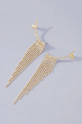 Rhinestone Gold Long Fringe Climber Earrings